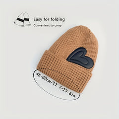 Heart Label Patch Beanie Thick Elastic Knit Hat Solid Skull Cap