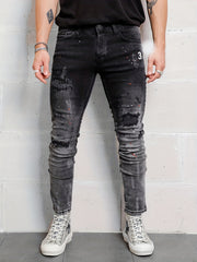 Slim Fit Ripped Jeans Men's Casual Distressed Denim Pants