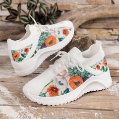 Floral Print Lace-Up Sneakers Lightweight Soft Shoes