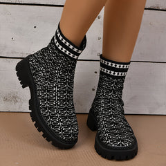Women's Geometric Pattern Chunky Heel Ankle Boots