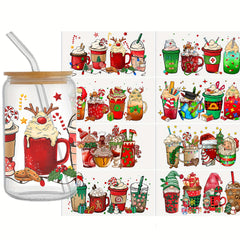 8pcs Christmas 3D UV DTF Stickers for 16oz Cup Packaging DIY Self Adhesive