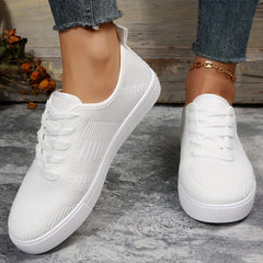 Women's Breathable Knit Sneakers Low Top Lace Up Round Toe Solid Casual Shoes