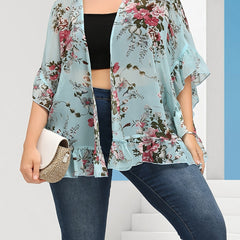 Floral Print Plus Size Kimono Beach Cover Up