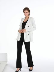 Striped Double Breasted Blazer Coat Casual Long Sleeve Loose Blazer