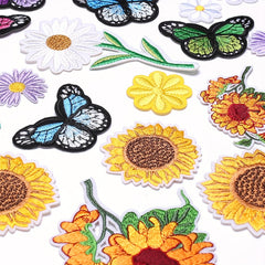 Sunflowers Butterfly Daisy Flower Iron On Patches Set