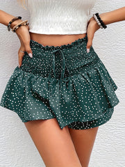 Polka Dot Layered Drawstring Shorts for Women