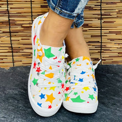 Casual Lace Up Flat Shoes Breathable Non slip Star Round Toe Low Top