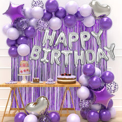 29pc Purple & Silver Birthday Balloon Set with Fringe Curtain