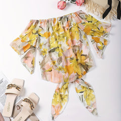 Floral Off Shoulder Ruffle Blouse for Women