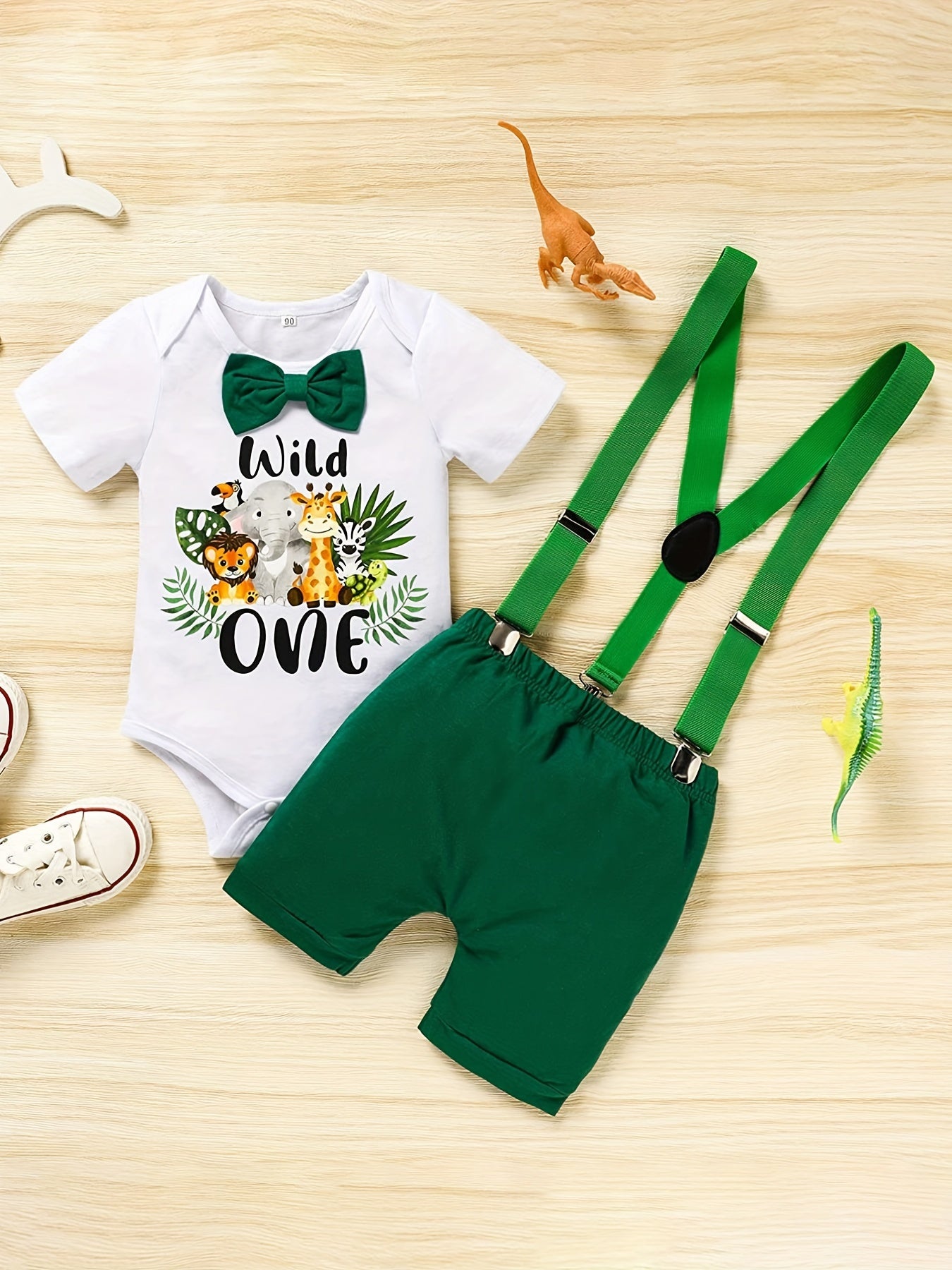 Baby Boy 1st Birthday Outfit Funny Cartoon Graphic Bow Tie Romper & Bib Pants