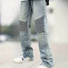 Men's Straight Leg Biker Jeans - Casual Denim Pants