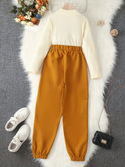 Girl's 2pcs Ribbed Top & Cargo Pants Set - Street Style