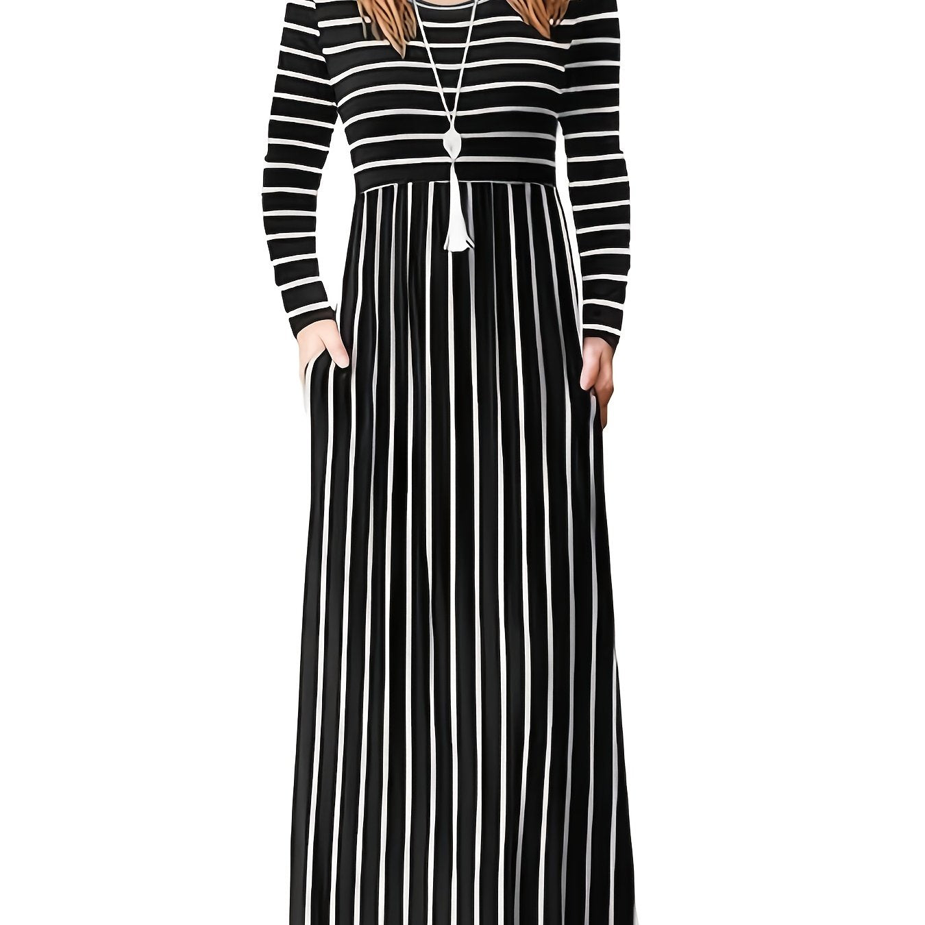 Striped Print High Waist Maxi Dress