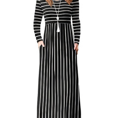 Striped Print High Waist Maxi Dress