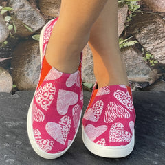 Heart Print Breathable Skate Shoes Lightweight Casual Flat Canvas Sneakers