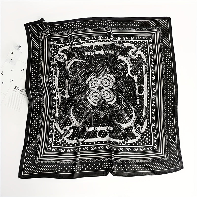 Paisley Print Square Scarf Dotted Silk Hijab Women Head Wraps Shawl