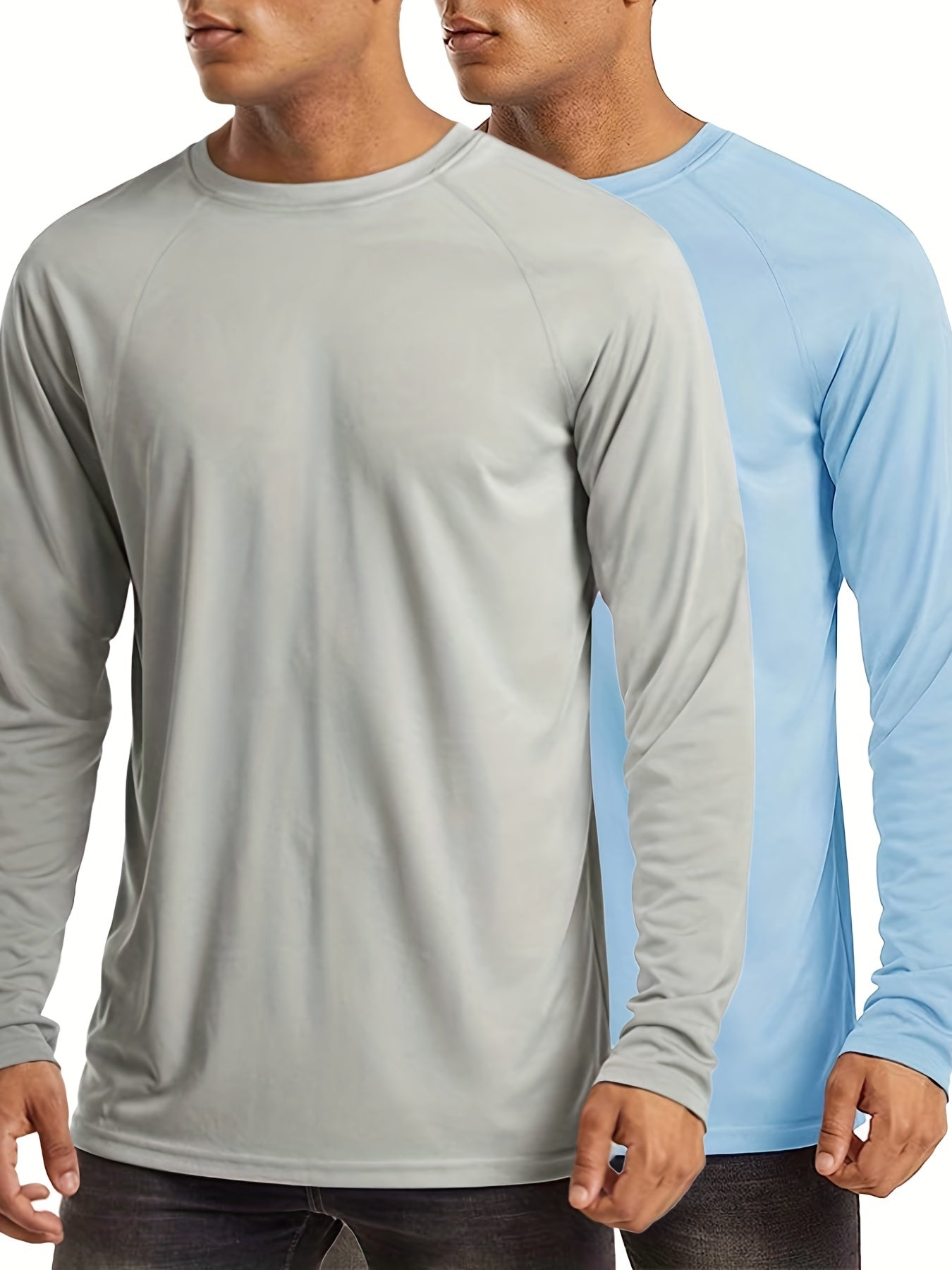 2 Pcs Men's UPF 50 Sun Protection T-shirts Long Sleeve Quick Dry Tops