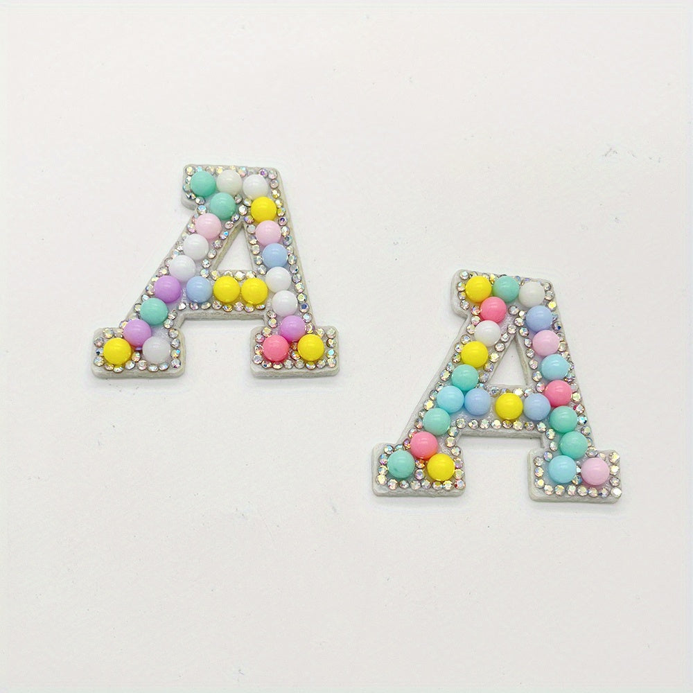 2pcs Bead Rhinestone Letter Stickers Shirt Jacket Bag DIY Name