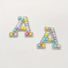 2pcs Bead Rhinestone Letter Stickers Shirt Jacket Bag DIY Name