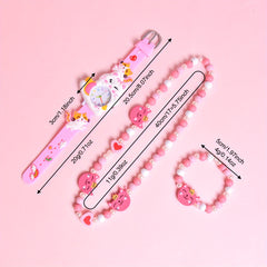 3Pcs Set Cartoon Cat Silicone Girls' Watch Big Eyed Kitten Wristwatch