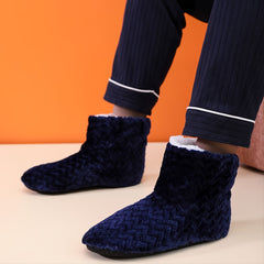 Men's Fleece Home Boots Wave Pattern Indoor Slippers Winter
