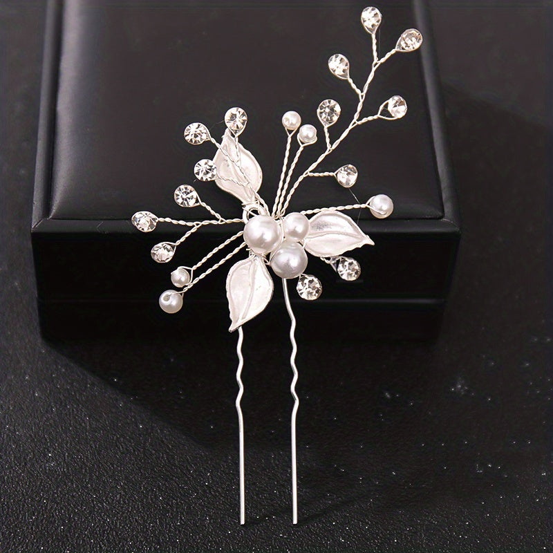 Crystal Faux Pearl Leaf Hair Pins Clips for Women Bride Hair Jewelry Wedding