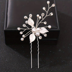 Crystal Faux Pearl Leaf Hair Pins Clips for Women Bride Hair Jewelry Wedding