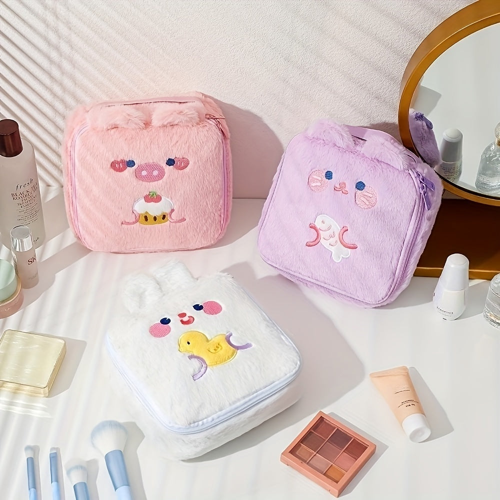 Cartoon Plush Makeup Bag Travel Roomy Cosmetic Pouch Toiletry Bag With Handle