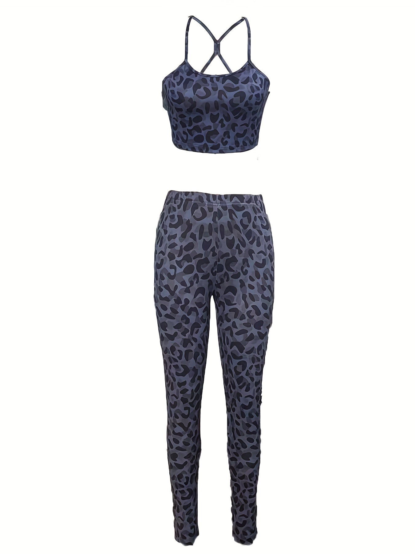 Leopard Print Two piece Set Sexy Crop Cami Top & Skinny Leggings