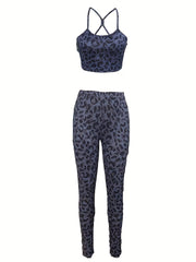 Leopard Print Two piece Set Sexy Crop Cami Top & Skinny Leggings