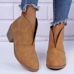 Chunky Heel Ankle Boots V Cut Slip On Short Boots Women's Footwear