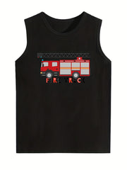 Boys Fire Truck Graphic Sleeveless Tank Top