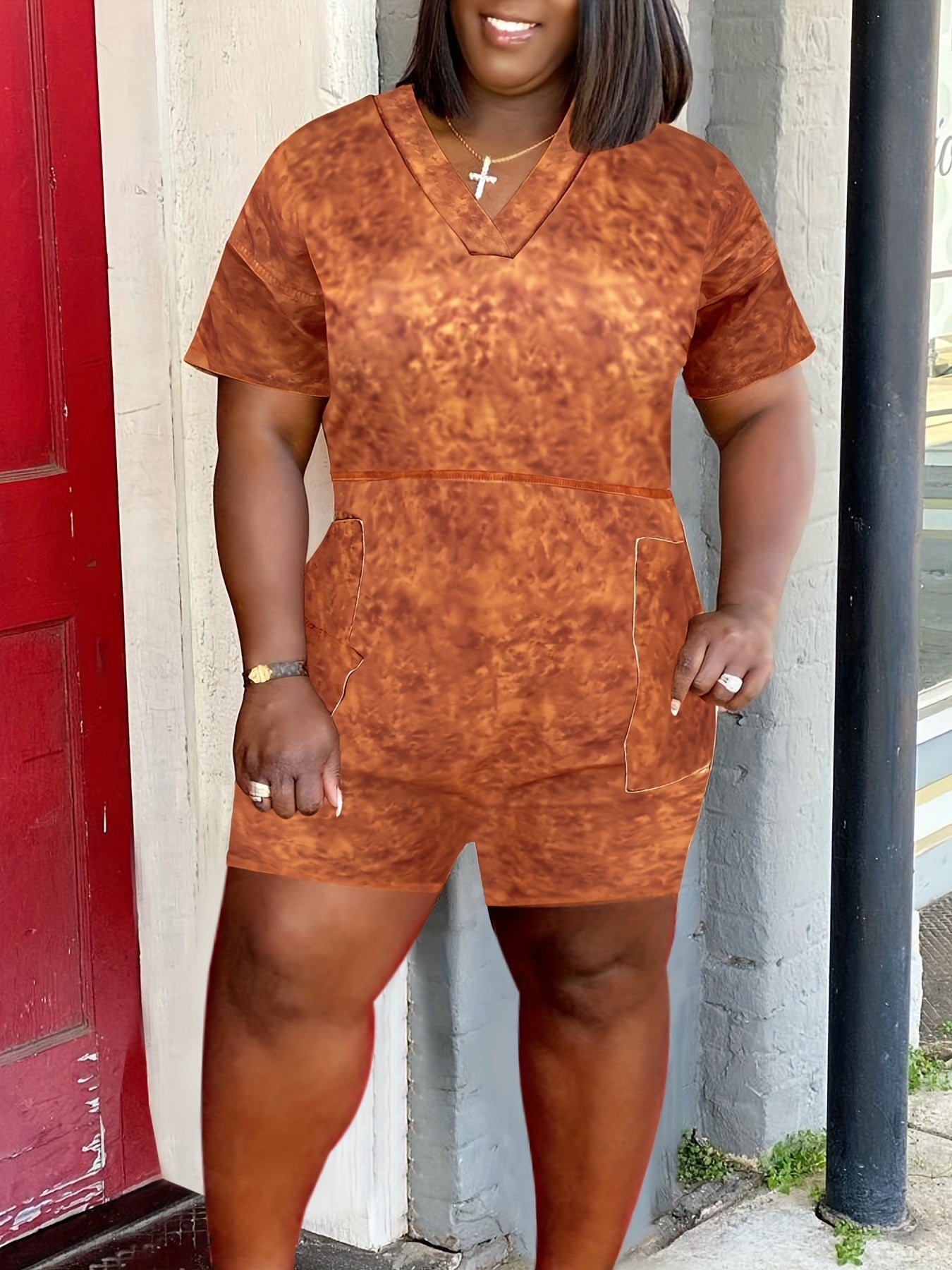 Tie Dye V-Neck Romper with Pockets