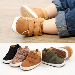 Cozy Hook and Loop Baby Boys Boots - Soft & Warm Fleece Lined Winter Shoes