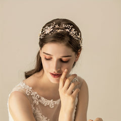 Crystal Flower Headband Faux Pearl Alloy Head Piece Women's Hair Accessories