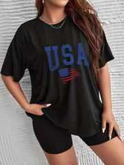Independence Casual Loungewear Set Women's Plus Flag & Letter Print