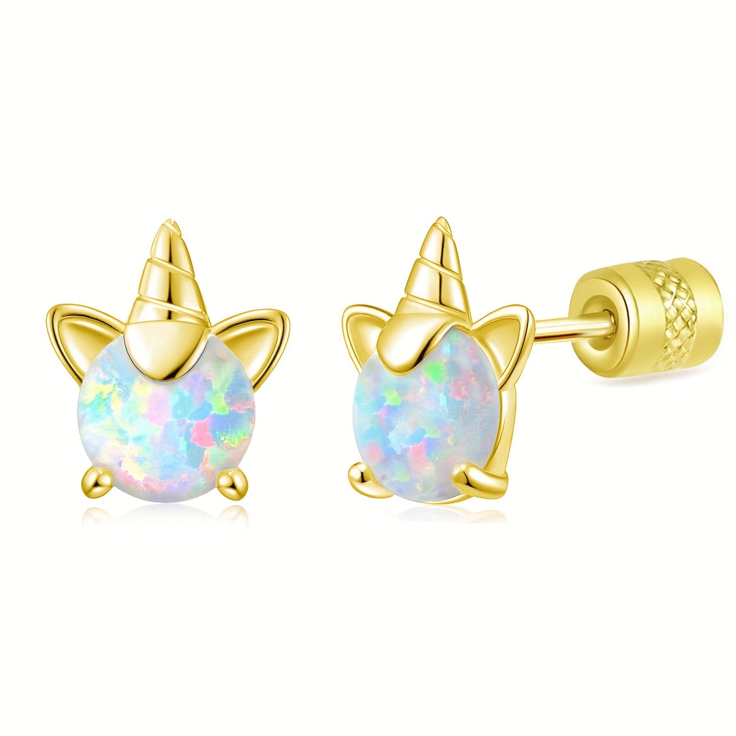 Unicorn Earrings 925 Silver Fire Opal Stud Hypoallergenic for Girls Women