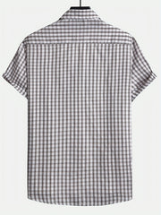 Plaid Print Men's Casual Short Sleeve Shirt Summer Tops Gift