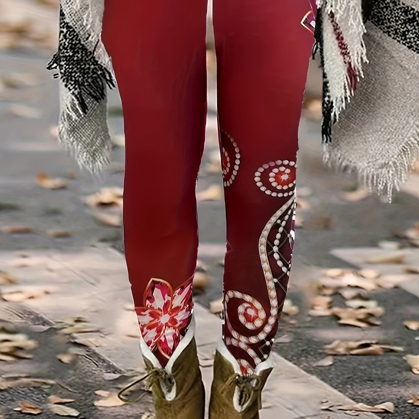 Floral & Grid Print High Rise Leggings