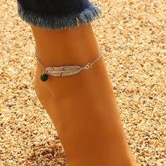 Leaf Shape Ankle Bracelet Stone Pendant Chain for Summer Beach Jewelry