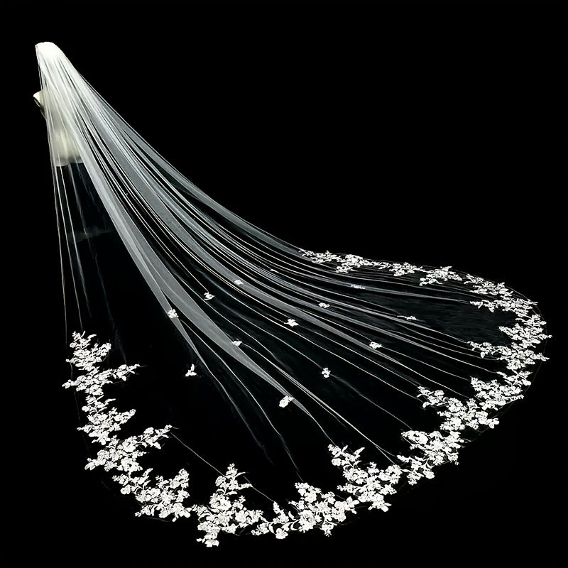 Lace Floral Wedding Veil with Floral Applique Forest Style for Weddings