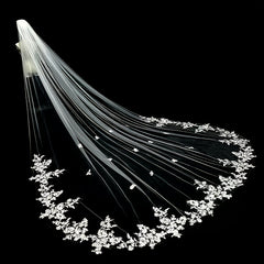Lace Floral Wedding Veil with Floral Applique Forest Style for Weddings