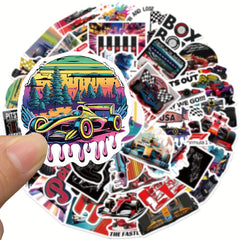 50pcs Racing Stickers Durable PVC Cartoon Designs for Cars Laptops Skateboards