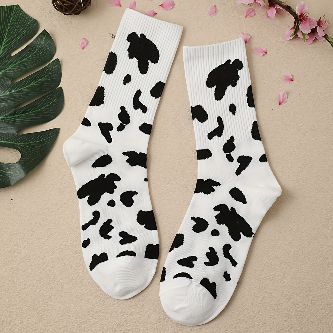 Cow Spot Print Socks Mid Tube Stockings
