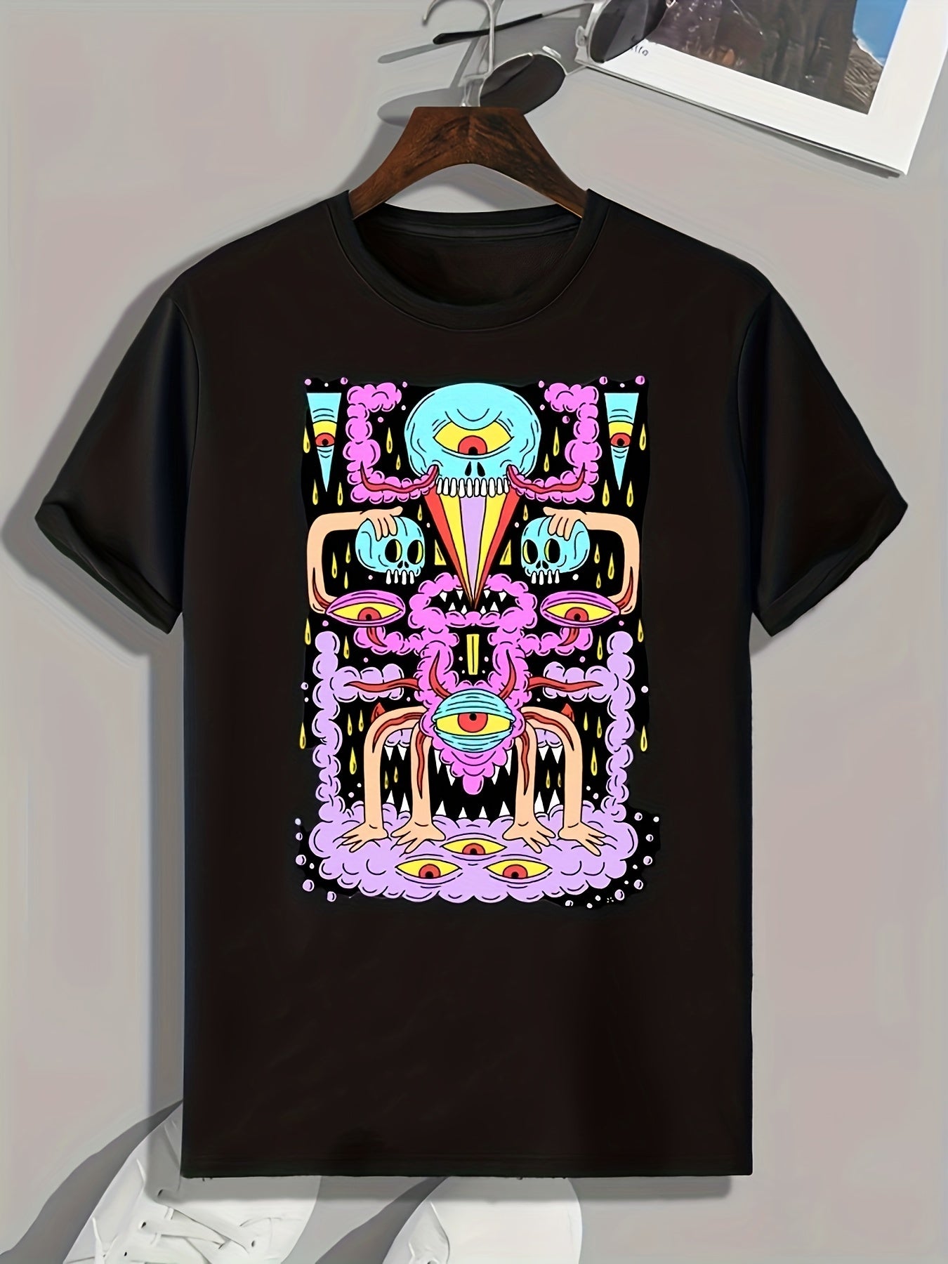 Cartoon Pattern Print Men's Graphic T-shirt, Summer Casual Comfy Tees
