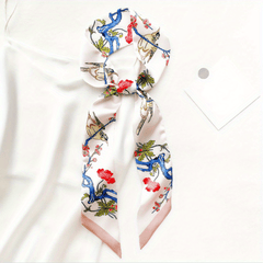 Colorful Flower Birds Skinny Scarf Printed Neckerchief Hair Ribbon