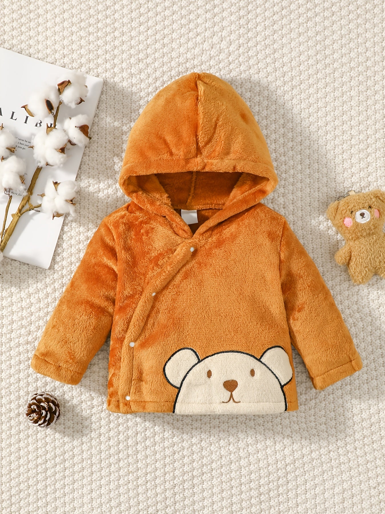 Baby Boys Bear Embroidered Fleece Jacket Hooded Winter Coat