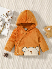 Baby Boys Bear Embroidered Fleece Jacket Hooded Winter Coat
