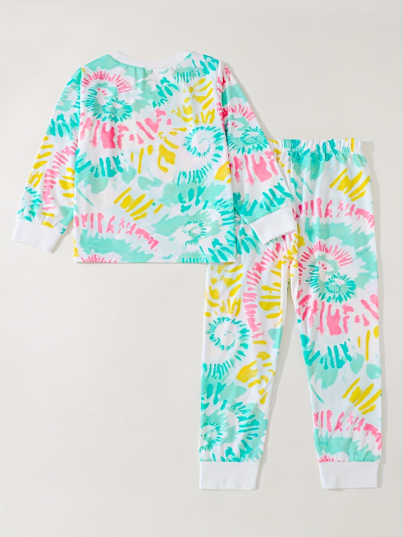 Tie Dye Kid's Pajamas Set Long Sleeve Top & Pants