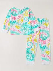 Tie Dye Kid's Pajamas Set Long Sleeve Top & Pants